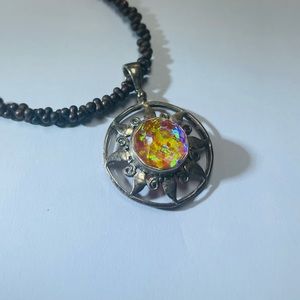 Sajen sterling silver & beaded pendant necklace, faceted opal cabochon